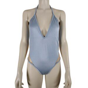 Victoria's Secret Baby Blue Plunging Halter One Piece Swimsuit NWT Size L